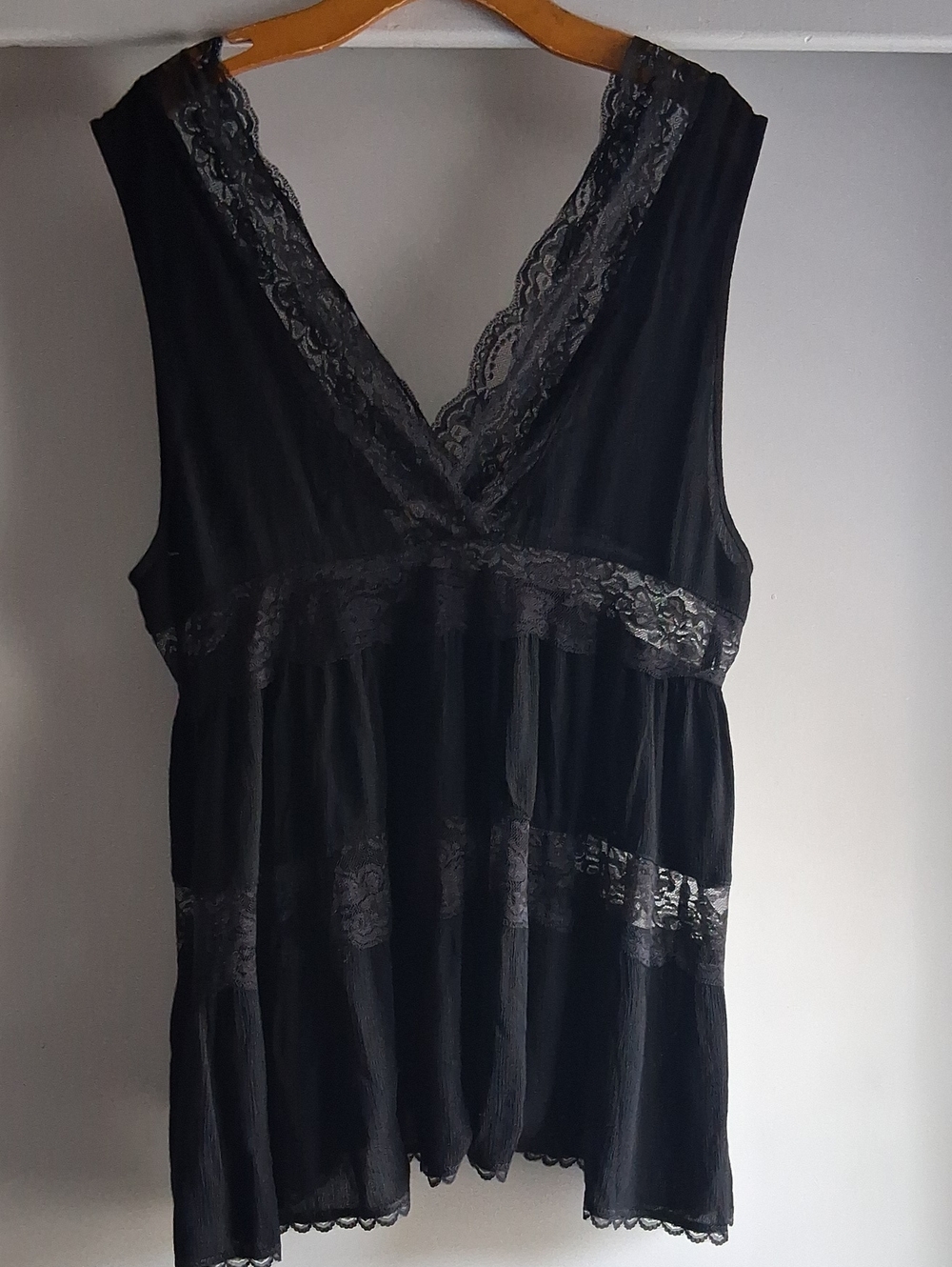 Y2k Lace Trim Babydoll Tank Top Blouse Black Medium Whimsygoth